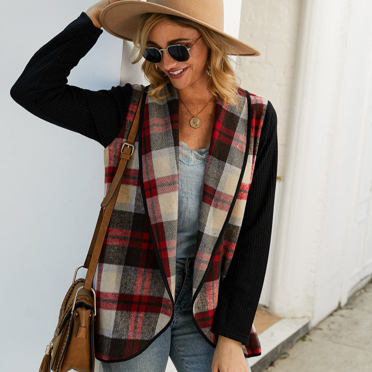 Manteau Imprimé à Carreaux pour Femme