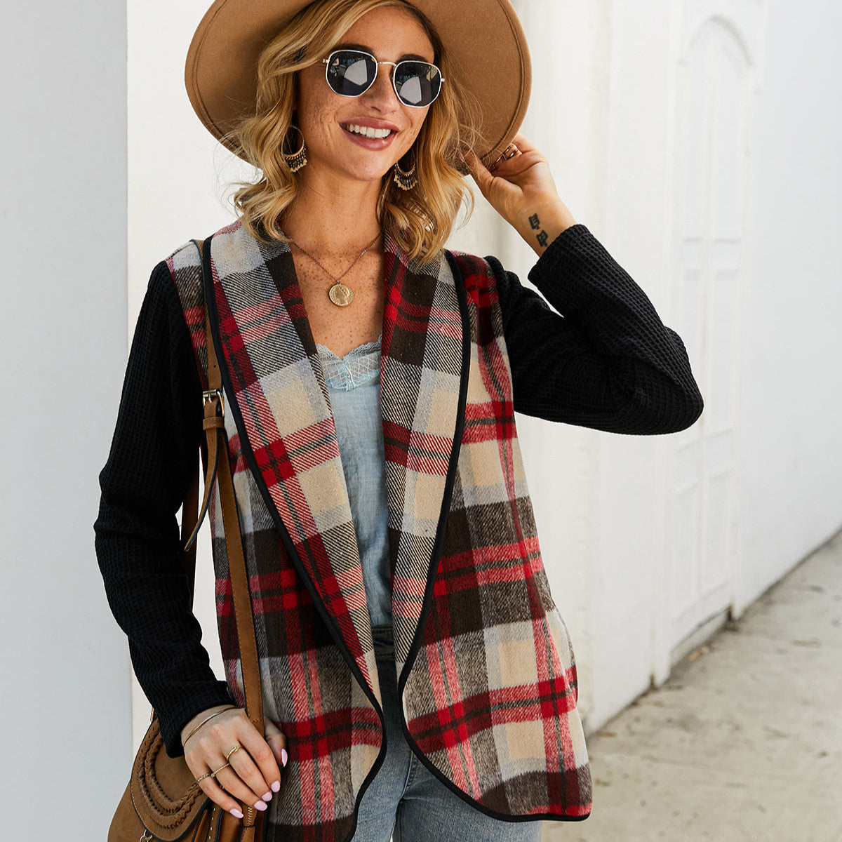 Manteau Imprimé à Carreaux pour Femme