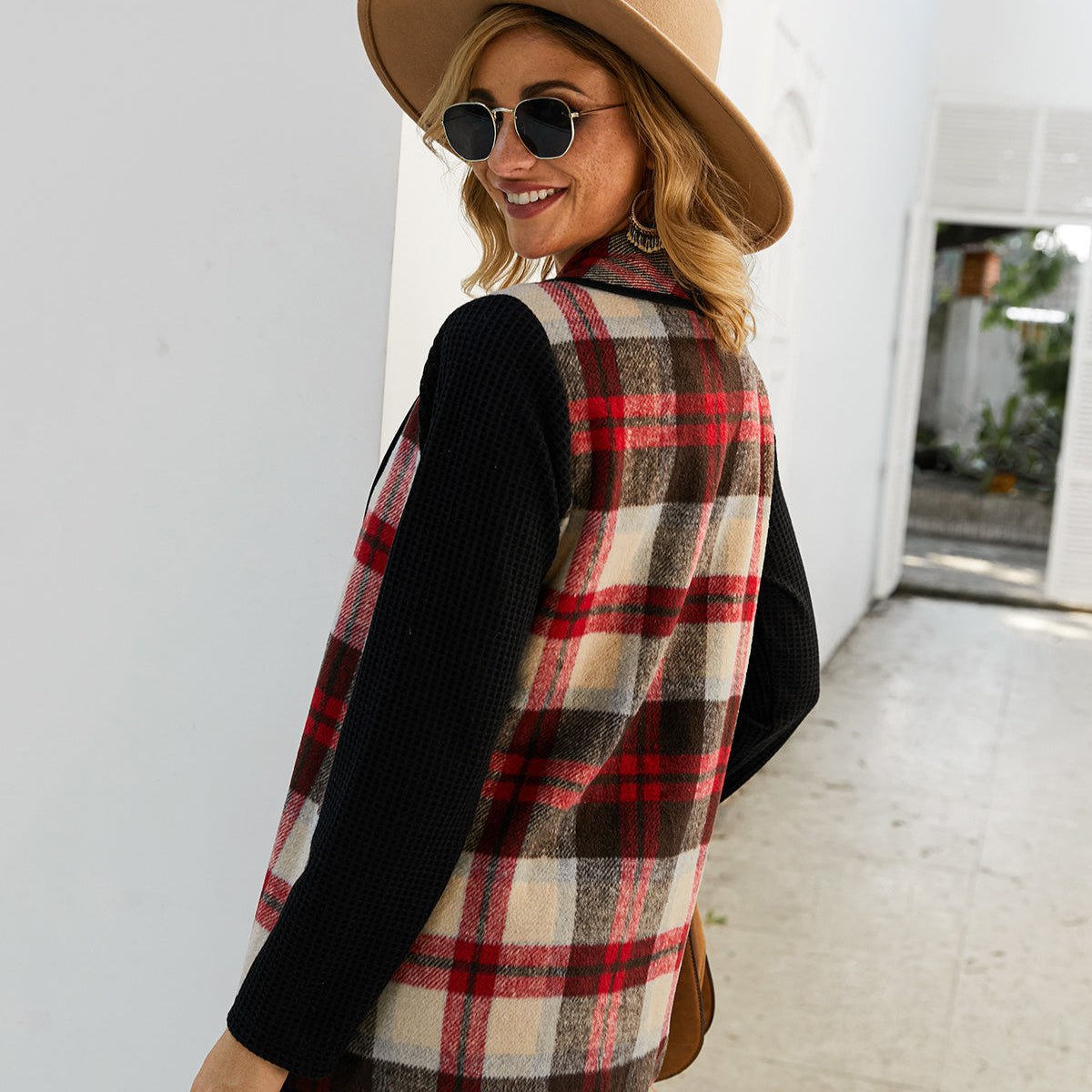 Manteau Imprimé à Carreaux pour Femme