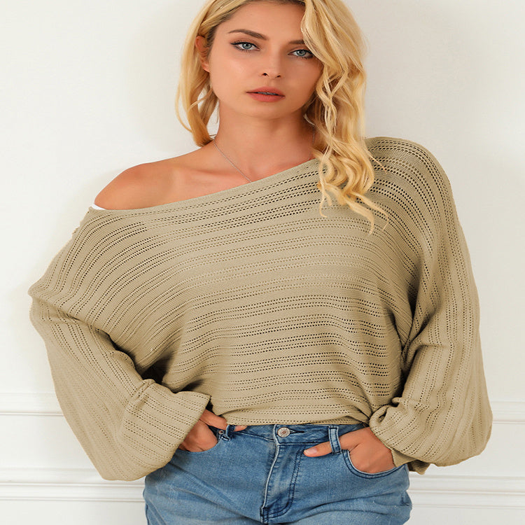 Pull Femme – Col Dégagé & Manches Bouffantes Élégantes