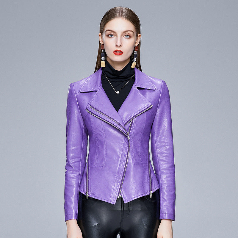 Veste en Cuir Femme Slim Motocross Col V