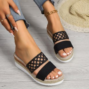 Sandales Compensées Bout Ouvert Corde Femme