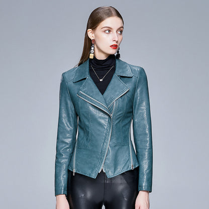 Veste en Cuir Femme Slim Motocross Col V