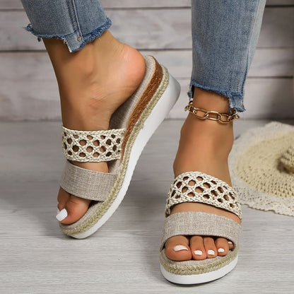 Sandales Compensées Bout Ouvert Corde Femme