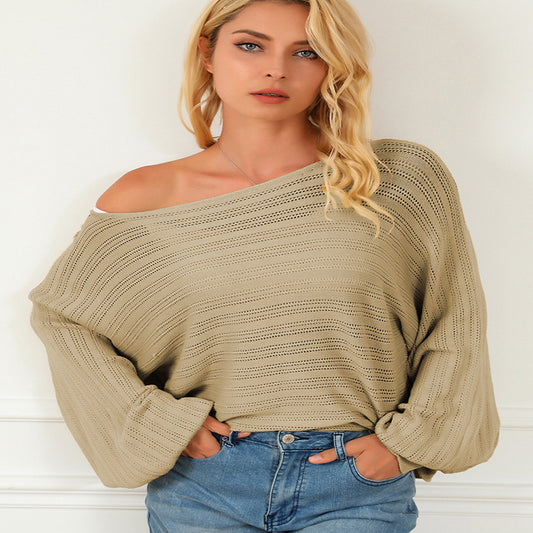 Pull Femme – Col Dégagé & Manches Bouffantes Élégantes