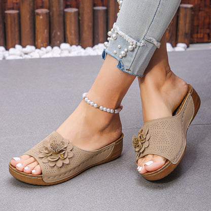 Sandales Fleurs Rétro Compensées Été Femme