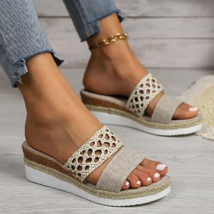 Sandales Compensées Bout Ouvert Corde Femme