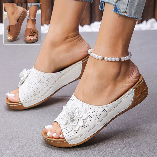 Sandales Fleurs Rétro Compensées Été Femme