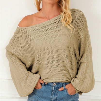 Pull Femme – Col Dégagé & Manches Bouffantes Élégantes