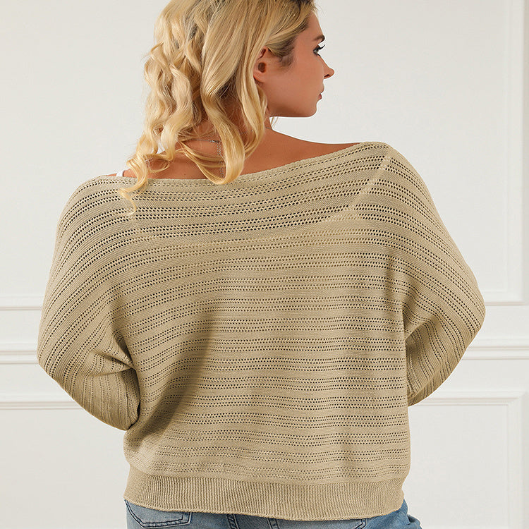Pull Femme – Col Dégagé & Manches Bouffantes Élégantes