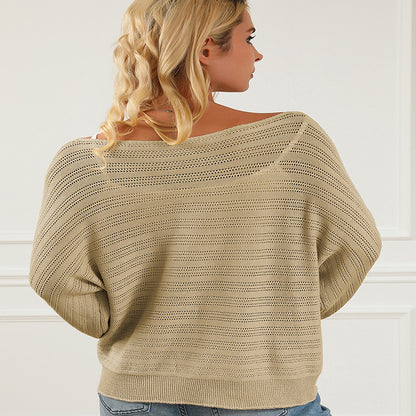 Pull Femme – Col Dégagé & Manches Bouffantes Élégantes
