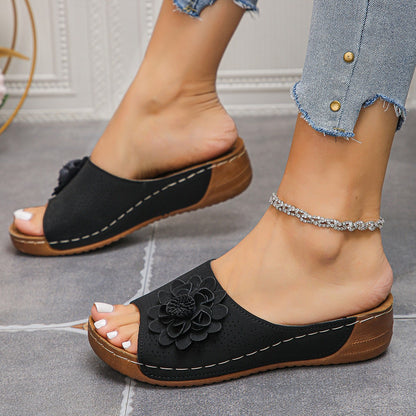 Sandales Fleurs Rétro Compensées Été Femme