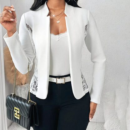 Cardigan à Manches Longues Coupe Slim et Détails en Dentelle
